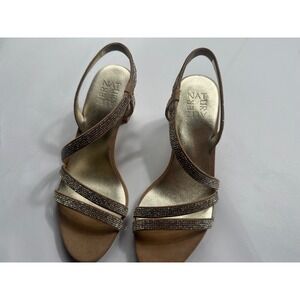 Naturalizer Vanessa 2 Sandal Creme Brulee Tan Rhinestone Block Heel Womens 7M